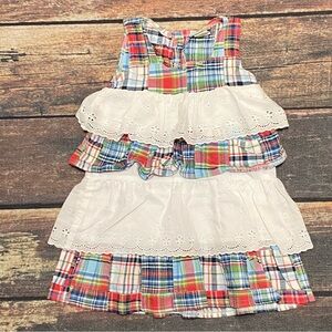 CWD Kids Girls' Multicolor Plaid & White Eyelet Tiered Dress Size 4